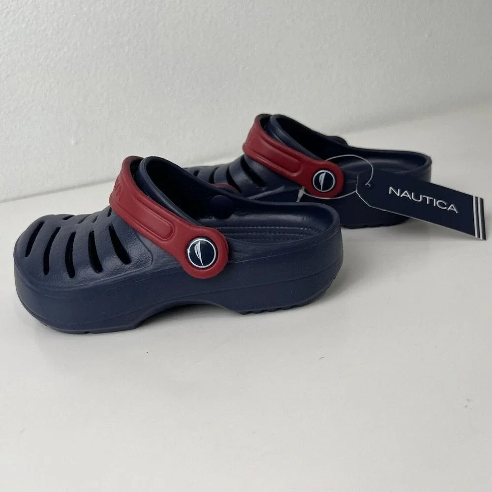 Nautica River Edge Toddler Navy Blue Red Slip On Clog Comfort Shoes Baby Size 11